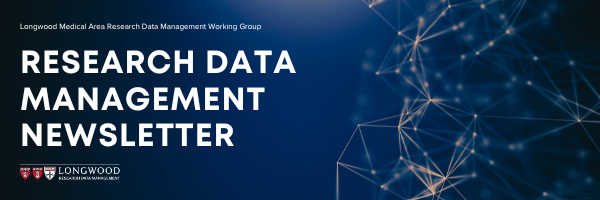 Research Data Management Newsletter banner has a dark blue background with an abstract image of a neural network concept