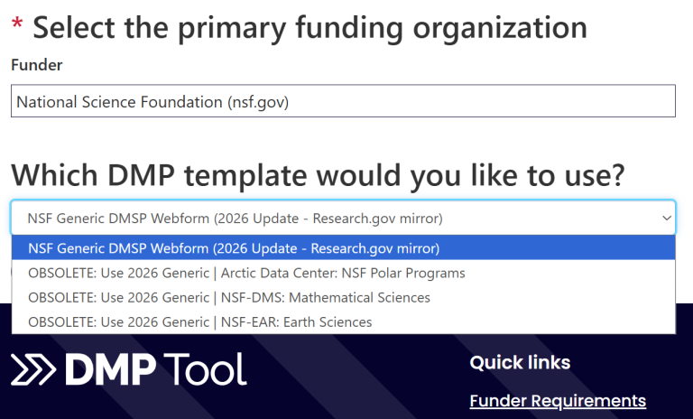 DMPTool has marked all previous NSF templates as obsolete in their drop-down menu.
