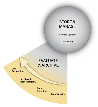 Store & Manage and Evaluate & Archive slices from the larger biomedical data lifecycle wheel